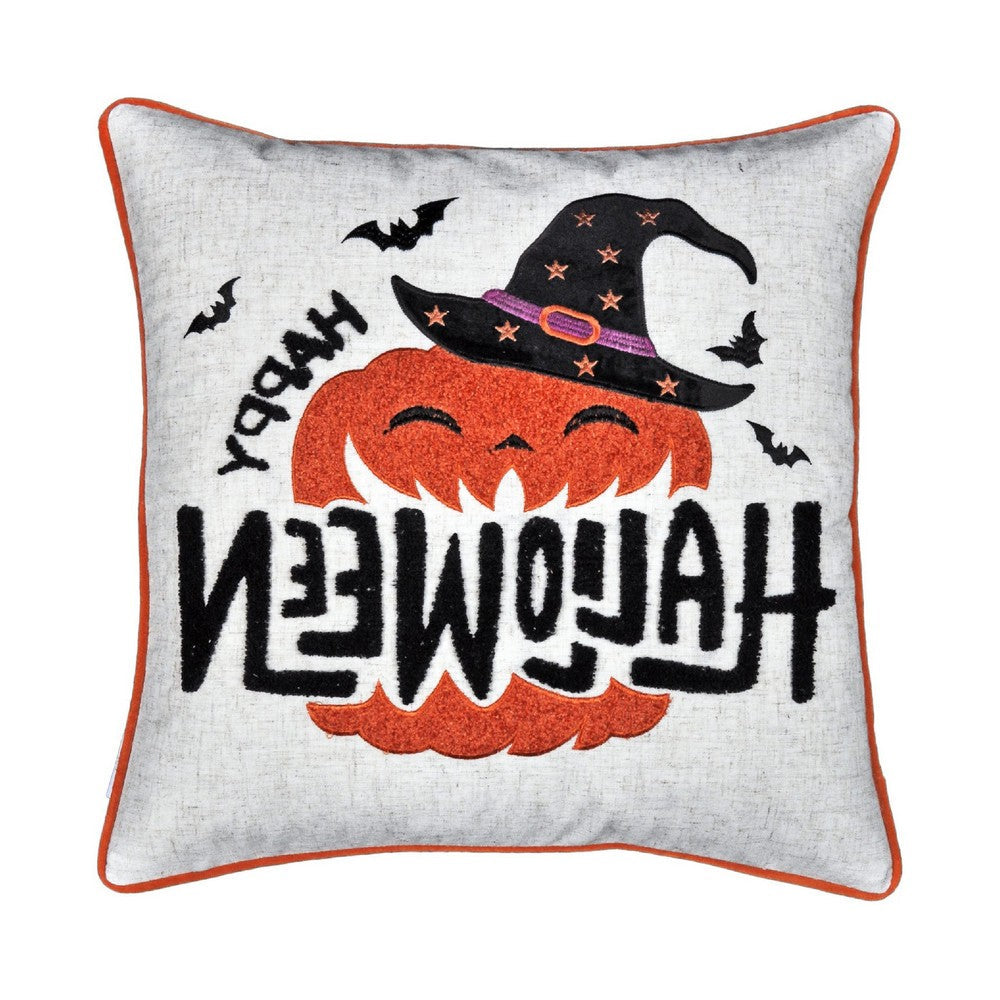 Halloween Pumpkin Witch Embroidered Throw Pillow Cover