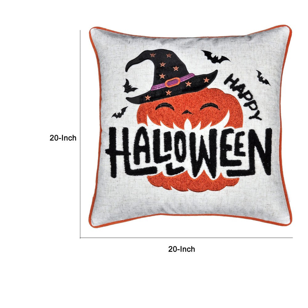 Halloween Pumpkin Witch Embroidered Throw Pillow Cover