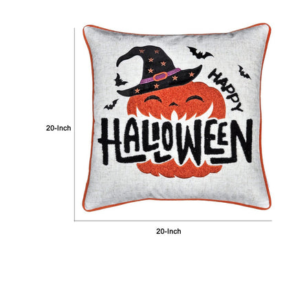 Halloween Pumpkin Witch Embroidered Throw Pillow Cover