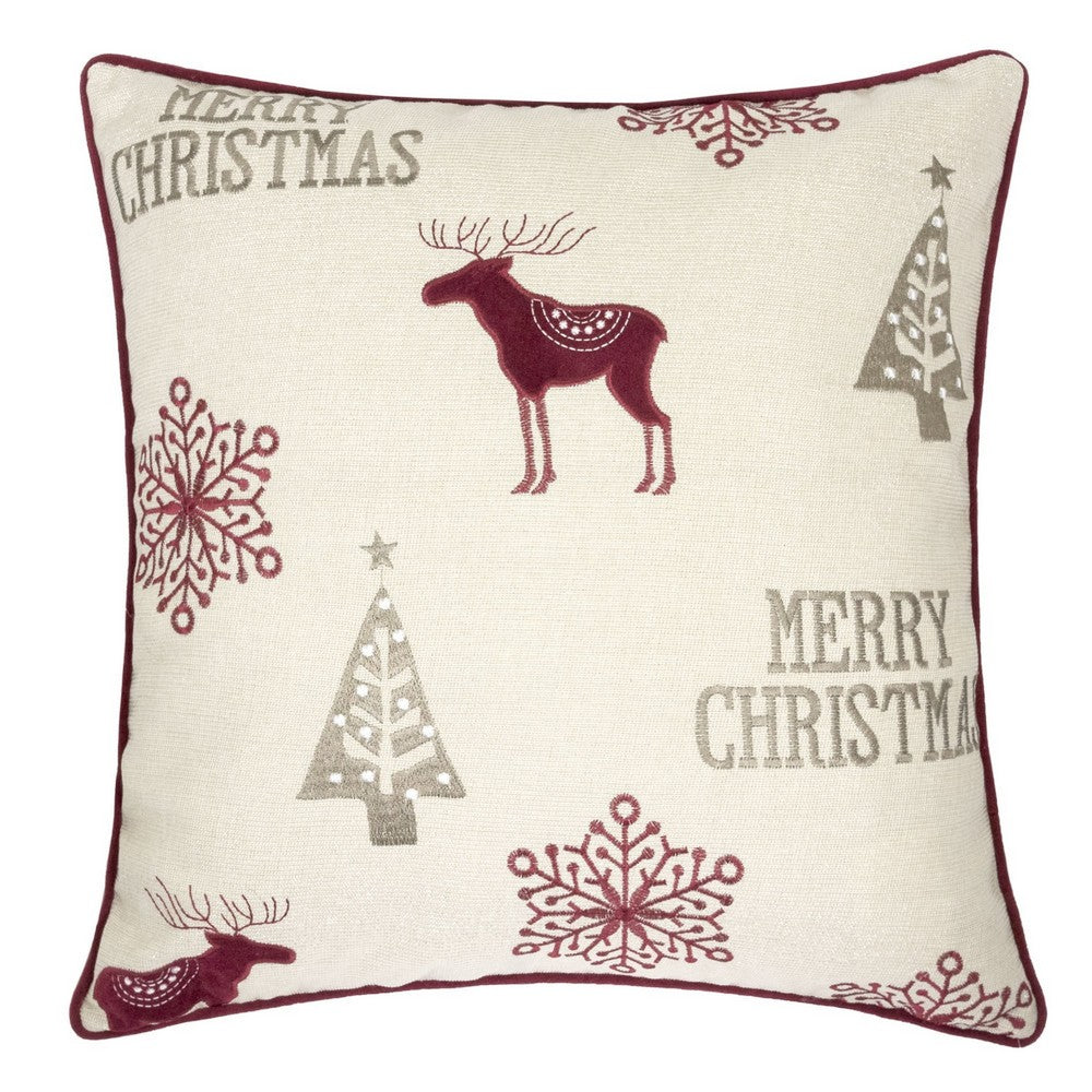 Merry Christmas Throw Pillow Cover Red Reindeer