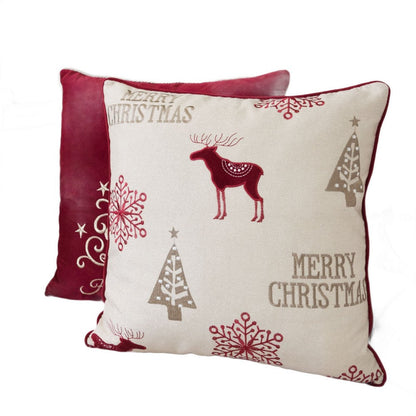 Merry Christmas Throw Pillow Cover Red Reindeer