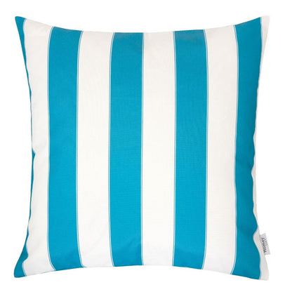 Keo Outdoor Throw Pillow, Aqua Blue, White Stripes, 20 Inch Square