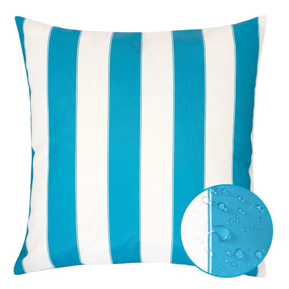 Keo Outdoor Throw Pillow, Aqua Blue, White Stripes, 20 Inch Square