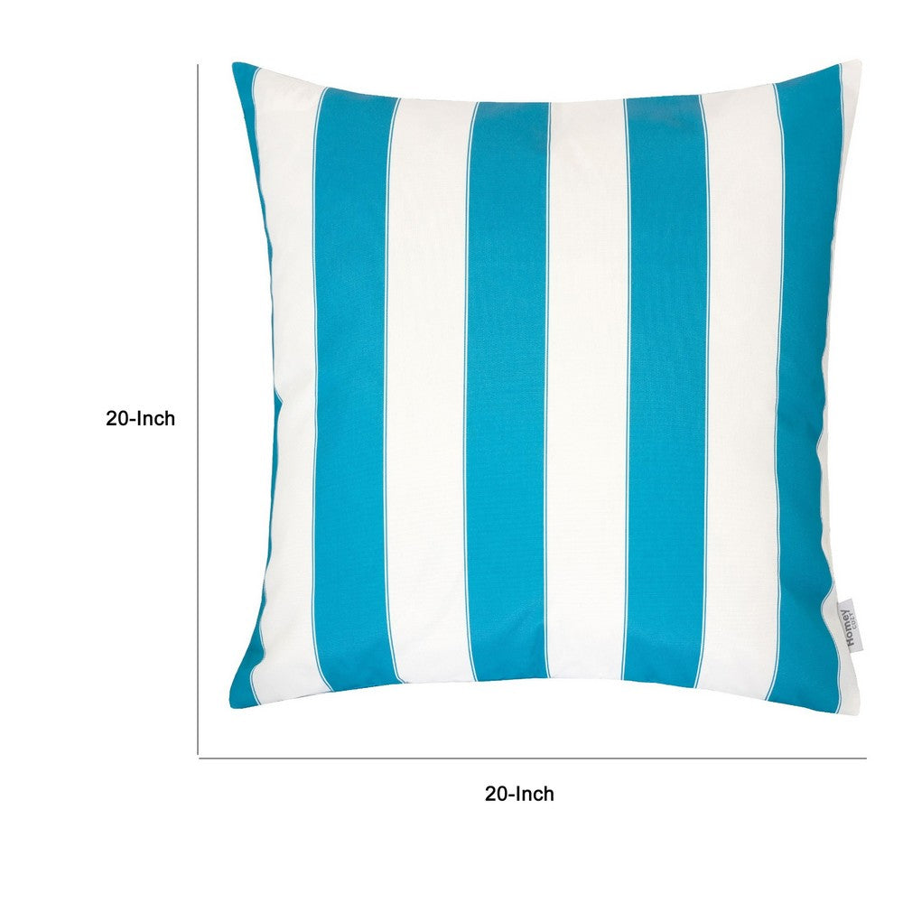 Keo Outdoor Throw Pillow, Aqua Blue, White Stripes, 20 Inch Square