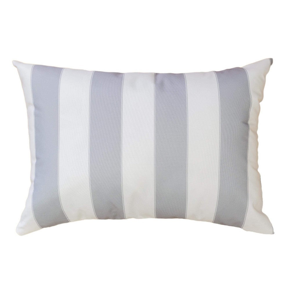 Keo Outdoor Lumbar Pillow, Wide Silver and White Horizontal Stripes
