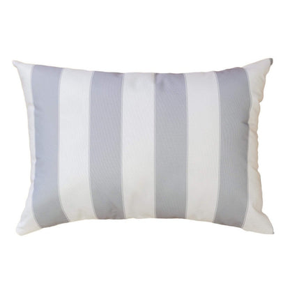 Keo Outdoor Lumbar Pillow, Wide Silver and White Horizontal Stripes