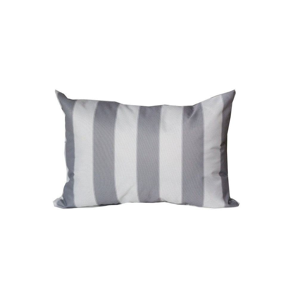 Keo Outdoor Lumbar Pillow, Wide Silver and White Horizontal Stripes