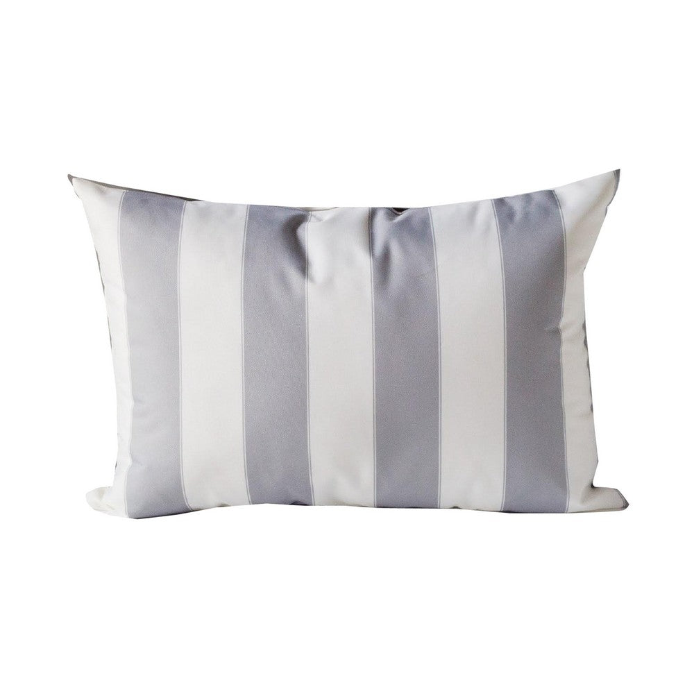 Keo Outdoor Lumbar Pillow, Wide Silver and White Horizontal Stripes