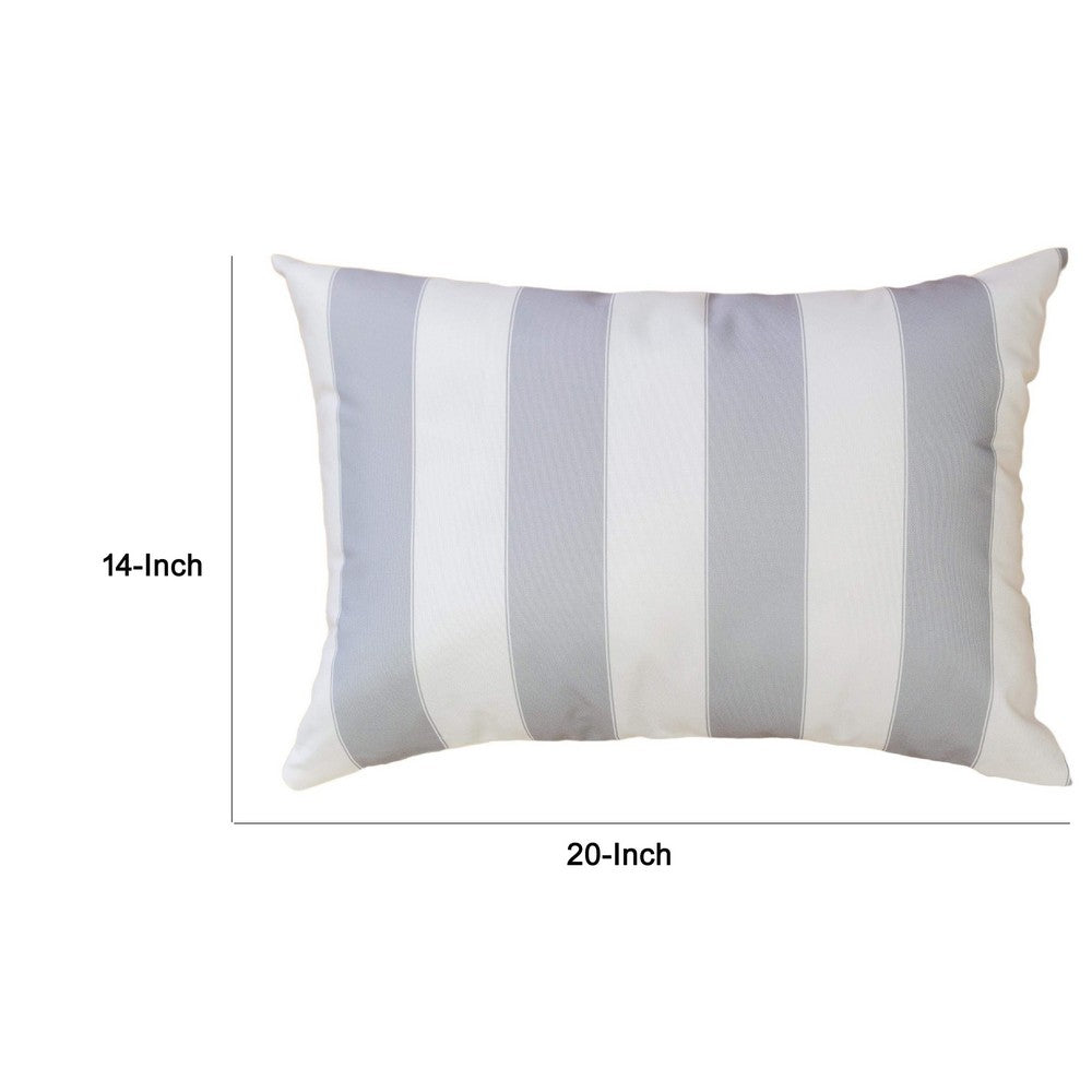 Keo Outdoor Lumbar Pillow, Wide Silver and White Horizontal Stripes