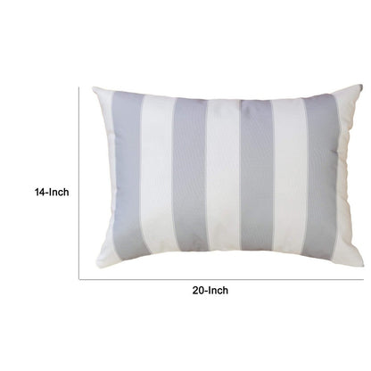 Keo Outdoor Lumbar Pillow, Wide Silver and White Horizontal Stripes