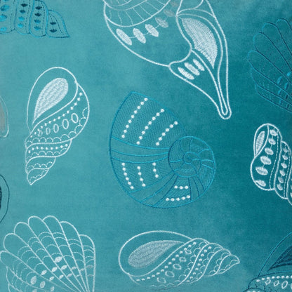 Meo Throw Pillow, Embroidered Seashell Pattern Blue Velvet