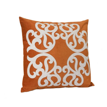 Dery Throw Pillow, Vintage Vine Accented Orange Velvet, 20 Inch Square