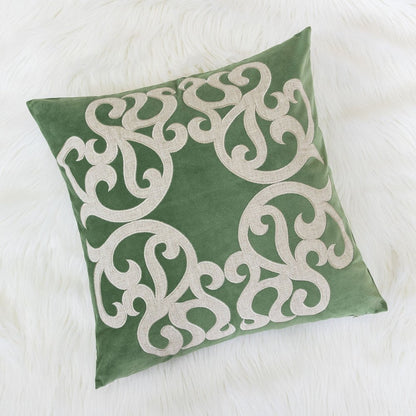 Dery Throw Pillow, Vintage Vine Accented Green Velvet, 20 Inch Square