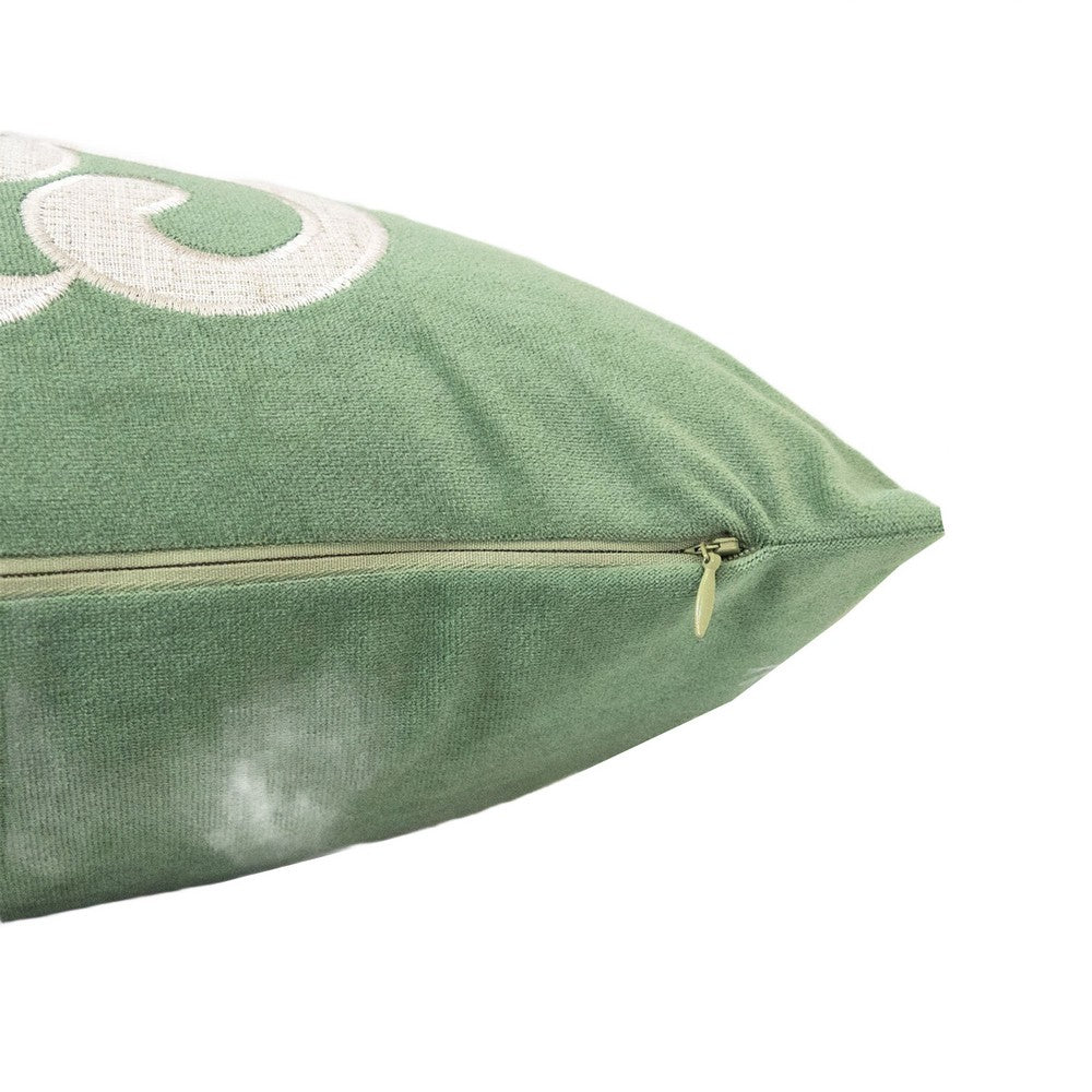 Dery Throw Pillow, Vintage Vine Accented Green Velvet, 20 Inch Square
