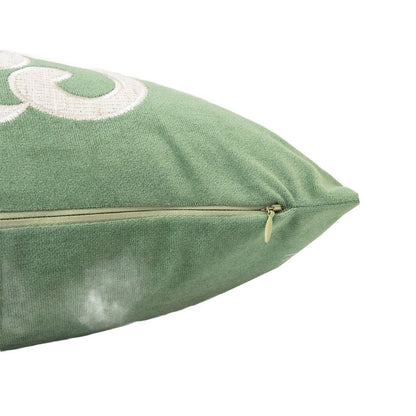 Dery Throw Pillow, Vintage Vine Accented Green Velvet, 20 Inch Square