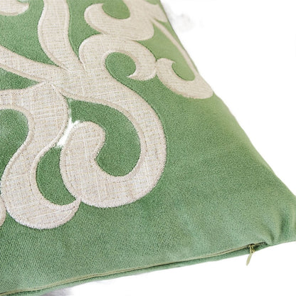 Dery Throw Pillow, Vintage Vine Accented Green Velvet, 20 Inch Square