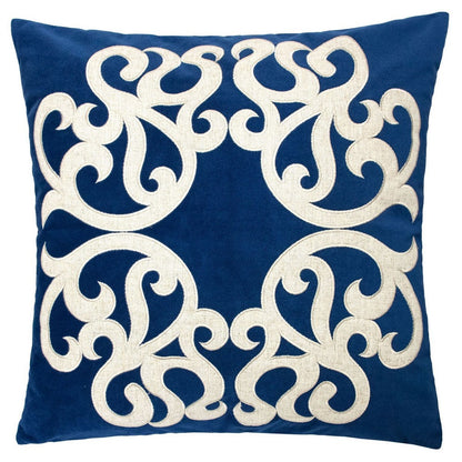 Dery Throw Pillow, Vintage Vine Accented Indigo Velvet, 20 Inch Square