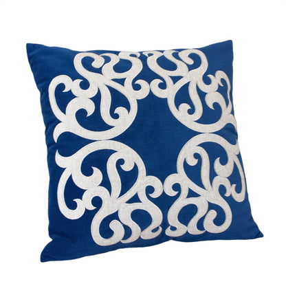 Dery Throw Pillow, Vintage Vine Accented Indigo Velvet, 20 Inch Square