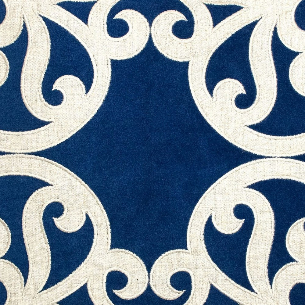 Dery Throw Pillow, Vintage Vine Accented Indigo Velvet, 20 Inch Square