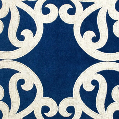 Dery Throw Pillow, Vintage Vine Accented Indigo Velvet, 20 Inch Square