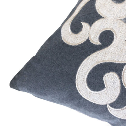 Dery Throw Pillow, Vintage Vine Accented Gray Velvet, 20 Inch Square