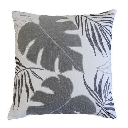 Lefy Accent Pillow, Gray Autumn Leaf Design on White Velvet