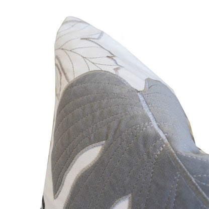 Lefy Accent Pillow, Gray Autumn Leaf Design on White Velvet