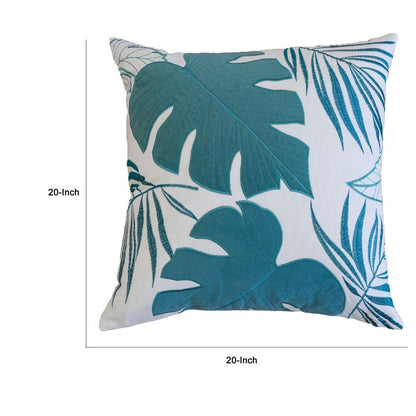 Lefy Accent Pillow, Blue Autumn Leaf Design on White Velvet