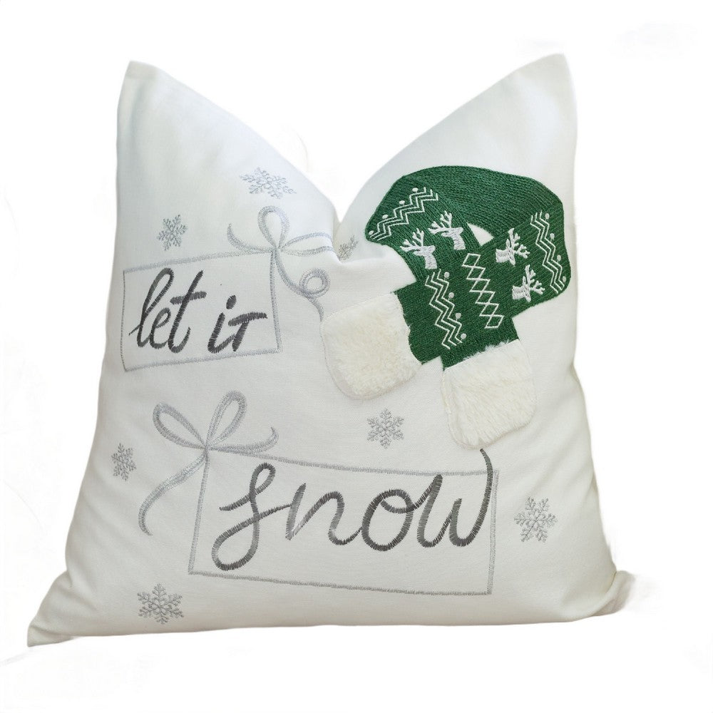 Christmas Throw Pillow, Let It Snow Green Knit Hat Design