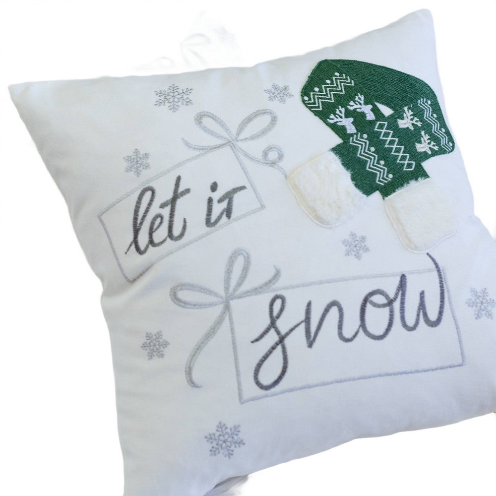 Christmas Throw Pillow, Let It Snow Green Knit Hat Design