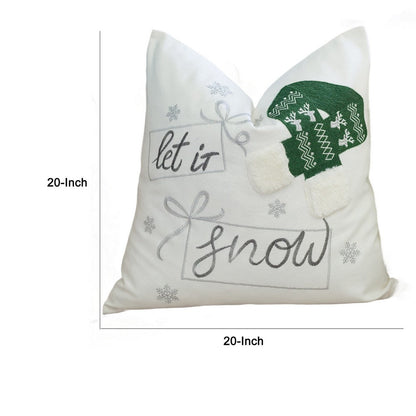 Christmas Throw Pillow, Let It Snow Green Knit Hat Design