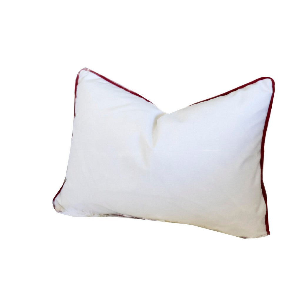 Christmas Lumbar Cushion, Red Joy and Green Leaves Velvet Accents