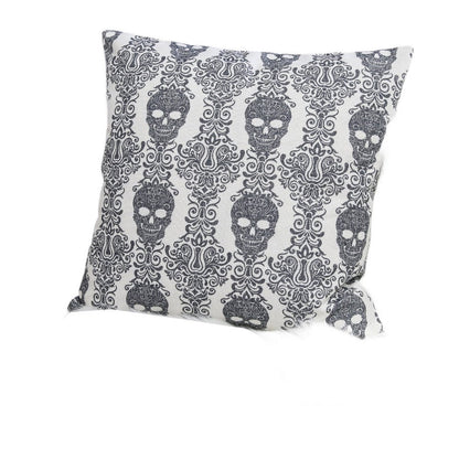 Ary Square Throw Pillow, Black and White Gothic Damask Skull Design