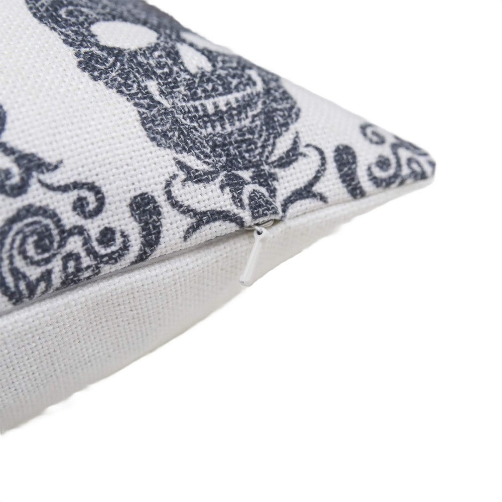 Ary Square Throw Pillow, Black and White Gothic Damask Skull Design