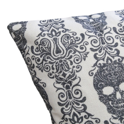 Ary Square Throw Pillow, Black and White Gothic Damask Skull Design