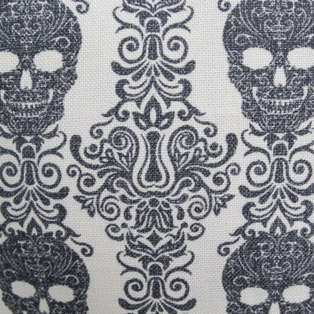 Ary Square Throw Pillow, Black and White Gothic Damask Skull Design