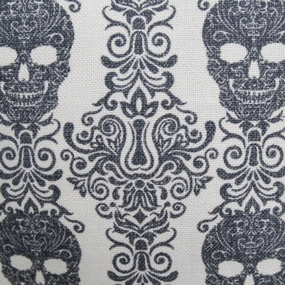 Ary Square Throw Pillow, Black and White Gothic Damask Skull Design