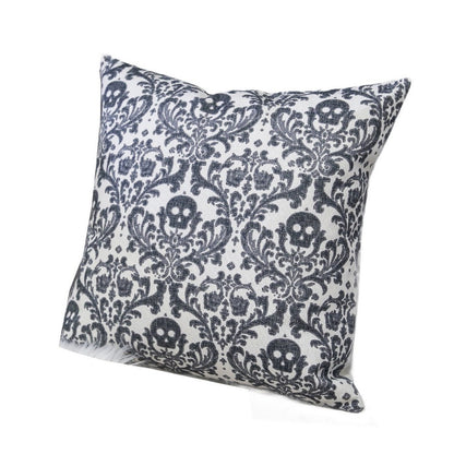 Ary Throw Pillow, Black and White Baroque Skull Design, 20 Inch Square