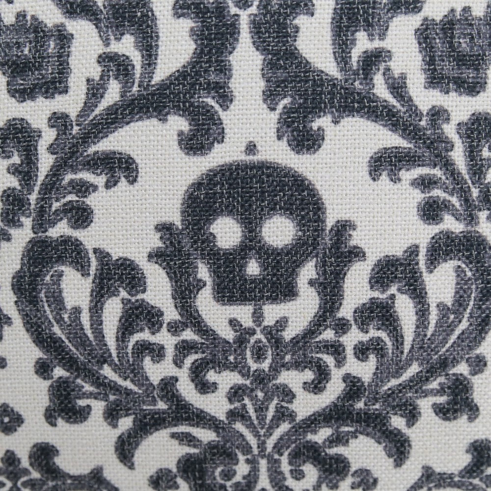 Ary Throw Pillow, Black and White Baroque Skull Design, 20 Inch Square