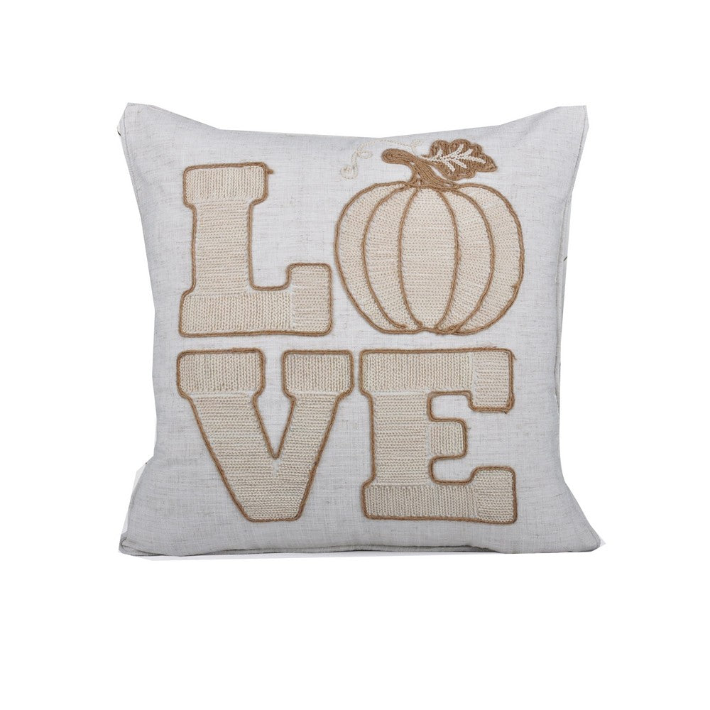 Decorative Throw Pillow, Love Pumpkin Beige Linen Embroidery
