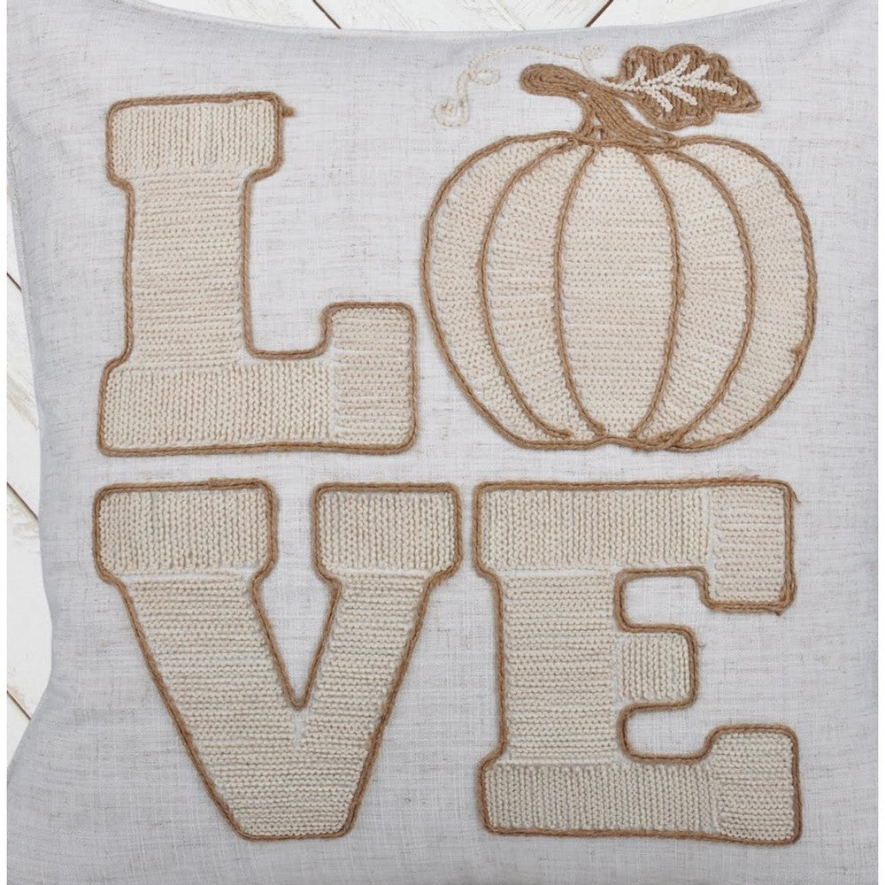 Decorative Throw Pillow, Love Pumpkin Beige Linen Embroidery