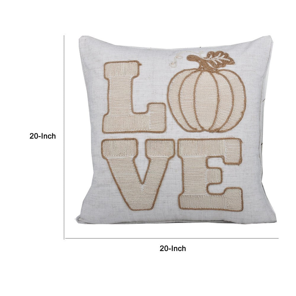 Decorative Throw Pillow, Love Pumpkin Beige Linen Embroidery