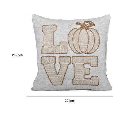 Decorative Throw Pillow, Love Pumpkin Beige Linen Embroidery