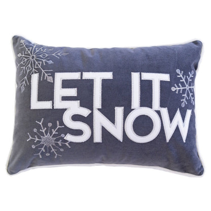 Jiny Dark Lumbar Pillow, Let It Snow White Velvet Embroidery 14x20