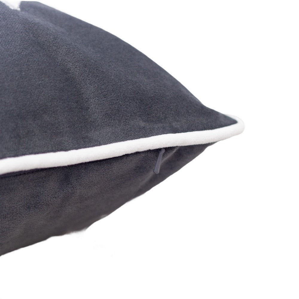 Jiny Dark Lumbar Pillow, Let It Snow White Velvet Embroidery 14x20