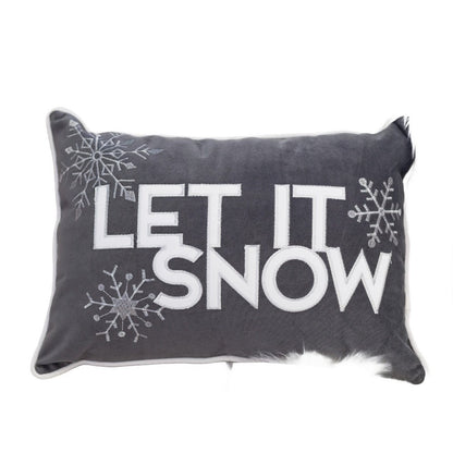Jiny Dark Lumbar Pillow, Let It Snow White Velvet Embroidery 14x20