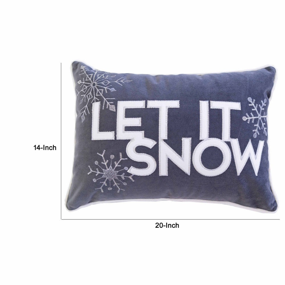 Jiny Dark Lumbar Pillow, Let It Snow White Velvet Embroidery 14x20