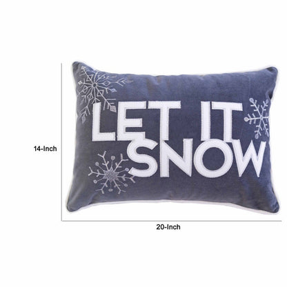 Jiny Dark Lumbar Pillow, Let It Snow White Velvet Embroidery 14x20