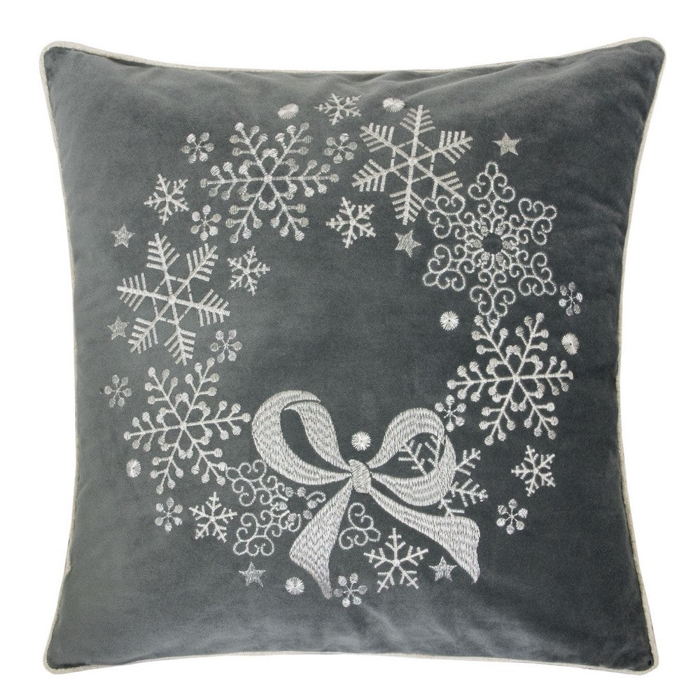 Rola Square Throw Pillow, Snowflake Wreath Embroidery
