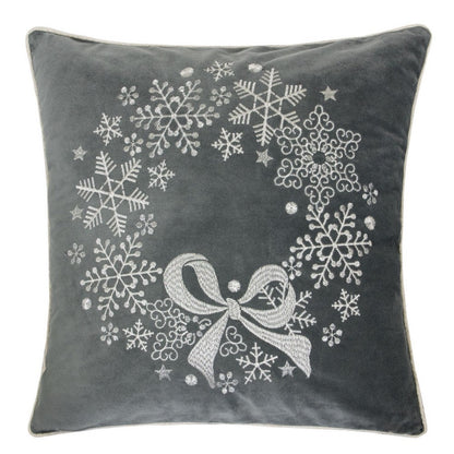 Rola Square Throw Pillow, Snowflake Wreath Embroidery